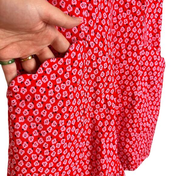 by Anthropologie Scallop Halter Short Romper High Neck in Pink Floral Sz 8 US - Picture 10 of 15